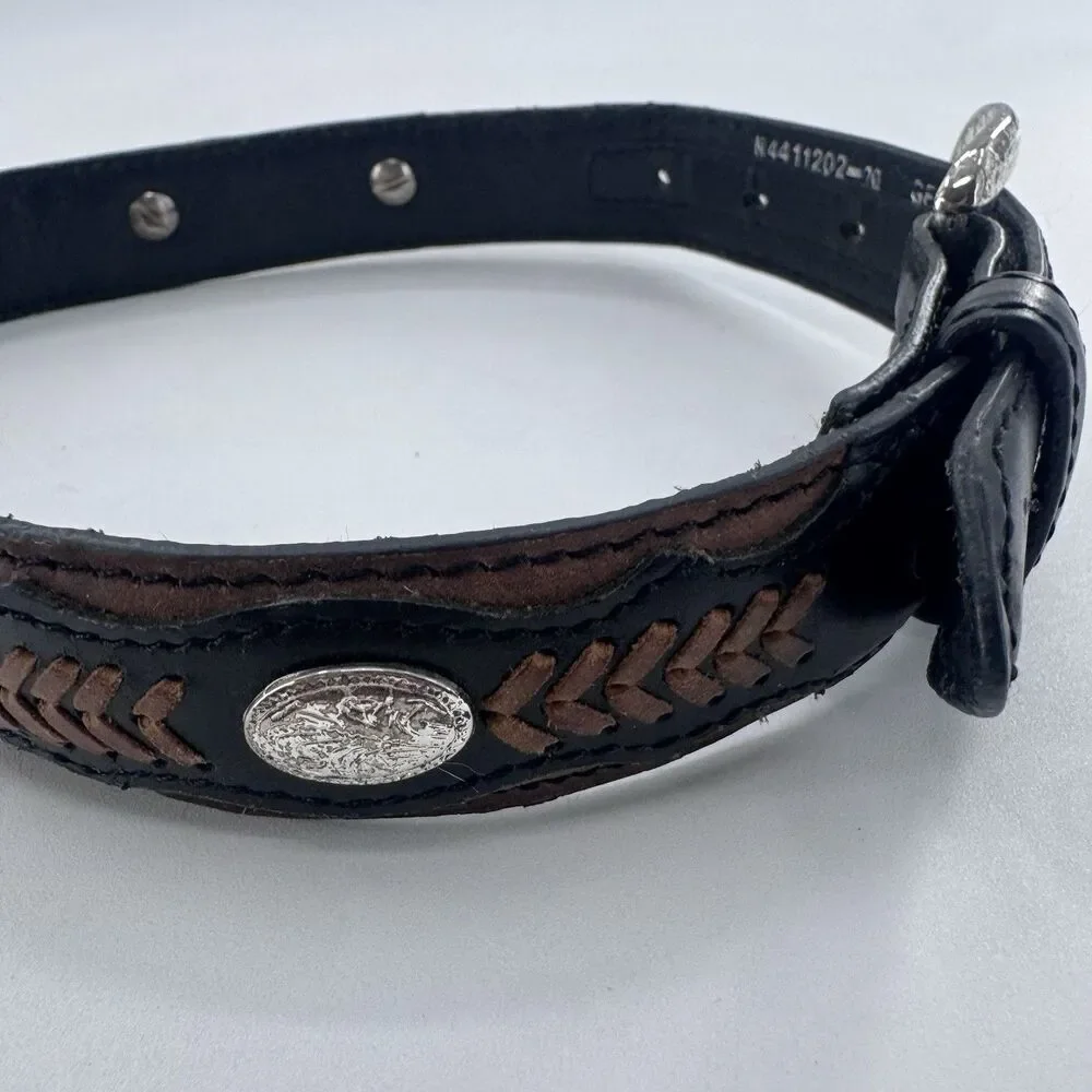 Nocona Kids Western Leather Belt Size 20 Brown Black Tooled Concho Rodeo 4411202